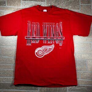 Vintage Detroit Red Wings NHL Logo 7 Red Heavy Cotton T Shirt Men's Large
